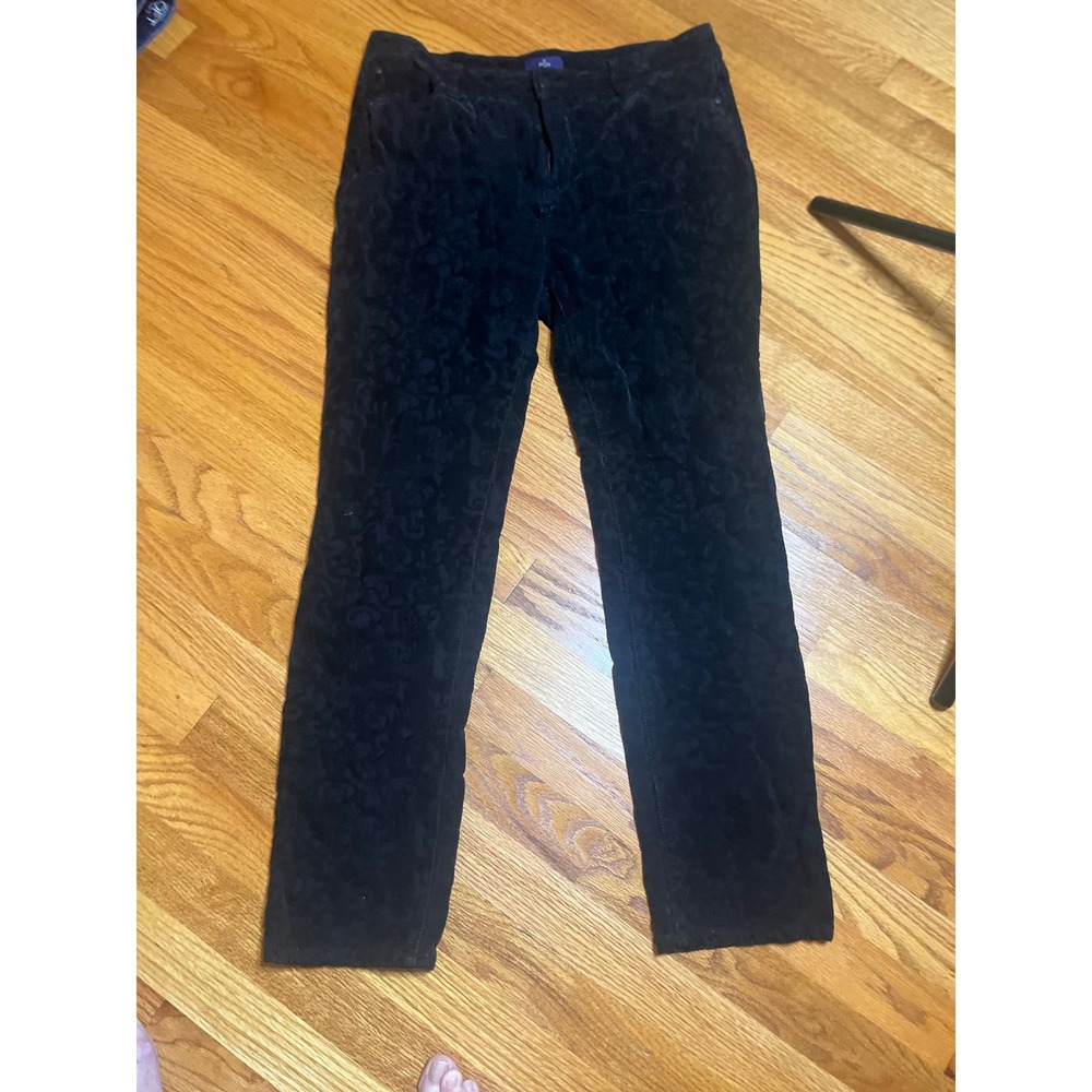 NYDJ Black Corduroy Luft & Tuck Pants  Leopard Print Trousers 12